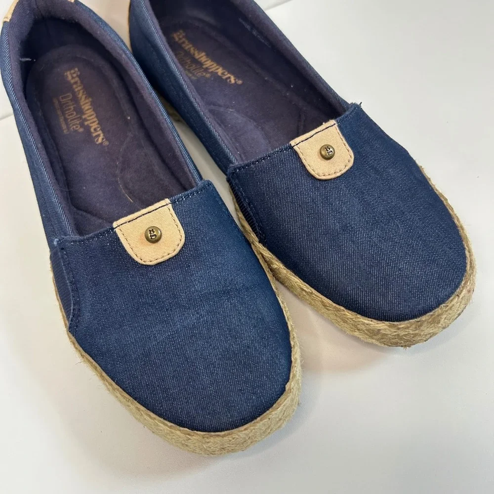 Grasshoppers Coastal Grandma Denim Espadrille 7.5 M Navy Comfort Nautical Preppy